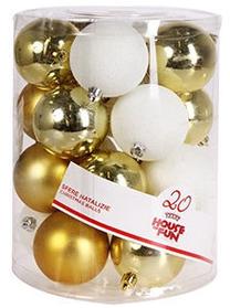 Ziemassvētku eglīšu rotaļlietu komplekts Giocoplast Natale, zelta krās./balta krās., 8 cm, 20 gab.