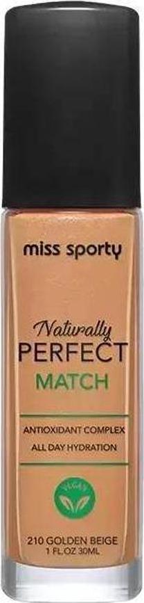 Skystas makiažo pagrindas Miss Sporty Naturally Perfect Match, 210 golden beige, 30 ml