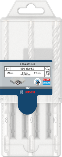 Комплект сверл Bosch 5X 2608833912, бетон, резьбовой, sds plus, 6 мм x 16 см