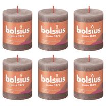 Žvakė, cilindrinė Bolsius Shine Rustic Taupe, 35 h, 6 vnt., pilka sp.