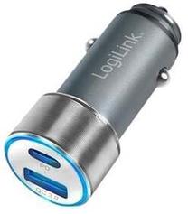 Automobilinis įkroviklis Logilink, USB/USB-C, 27 cm, sidabro sp., 36 W