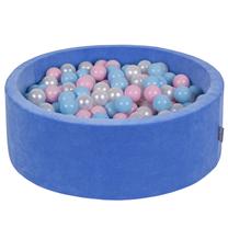 Baseinas su kamuoliukais KiddyMoon Velvet ball pit Round 200 Balls, 90 cm x 90 cm, 200 vnt, mėlyna sp./balta sp.