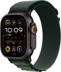 Viedais pulkstenis Apple Watch Ultra 2 GPS + Cellular 49mm Dark Green Alpine Loop - Small LT, melna titāna krās.
