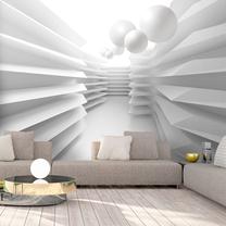 Fototapete Artgeist Modern Abstraction - White Corridor With Space Effect And Spheres MFT1488, 245 cm x 245 cm