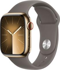 Viedais pulkstenis Apple Watch Series 9 GPS + Cellular, 41mm Gold Stainless Steel Clay Sport Band S/M, zelta krās.