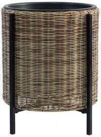 Lauko vazonas su stovu Home4you Wicker, plastikinis/metalas, Ø 39 cm, šviesiai ruda sp.