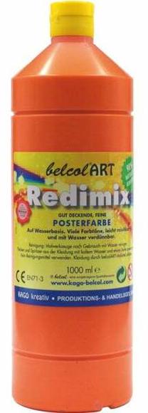 Dažai guašas BelcolART Redimix, 1000 ml, oranžinė sp., 1 sp.