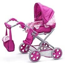 Lėlių vežimėlis WOODY Doll Pram Unicorn 91505, rožinė sp.
