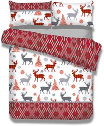 Kalėdinis patalynės užvalkalų komplektas AmeliaHome Snuggy, balta sp./raudona sp., 70 x 80 cm, 200 x 220 cm