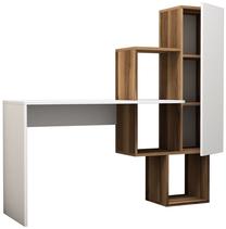 Rakstāmgalds un plaukts Kalune Design Acelya 845HCT3802, 145 cm x 45 cm, 74.8 cm, balts krās./valriekstu krās.