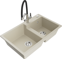 Кухонный умывальник с кухонным смесителем Mexen Tomas Beige+Black/Chrome, гранит, 80 см x 50 см x 19 см, beige+black/chrome цв.
