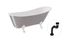 Vonia, laisvai pastatoma Besco Olaya Glam, 160 cm x 68 cm x 68 cm, ovalas, balta sp./sidabro sp.