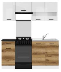 Virtuvės baldų komplektas Junona Line 170, ąžuolo sp./balta sp./juoda sp., 1.7 m