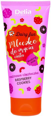 Kūno prausimosi pienelis Delia Cosmetics Dairy Fun Raspberry Cookie, 200 ml