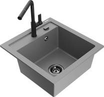 Кухонный умывальник с кухонным смесителем Mexen Vito Grey+Black, гранит, 49 см x 52 см x 21 см, черный цв./серый цв.