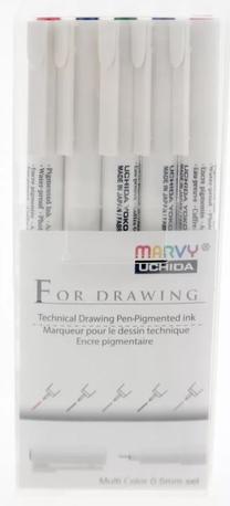 Lodīšu pildspalva Marvy 4600-5VB, zila krās./melna krās./sarkana krās., 0.5 mm, 5 gab.