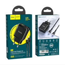 Telefono įkroviklis Hoco HCLPD20WBK, USB Type C/Lightning/USB/USB-C, 100 cm, juoda sp., 20 W