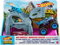 Набор игрушечных машин Mattel Hot Wheels Monster Trucks Team Mega-WRex Pit and Launch!, многоцветный
