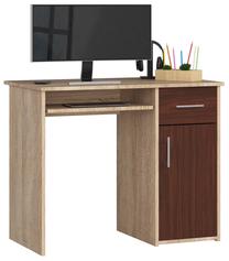 Rašomasis stalas su lentyna Akord Pin, 90 cm x 50 cm, 74 cm, sonoma ąžuolo sp./tamsiai ruda sp.