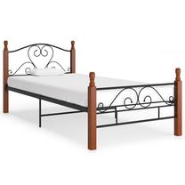 Lova viengulė VLX Metal 324932, 90 x 200 cm, juoda sp./medžio sp., be čiužinio, su grotelėmis
