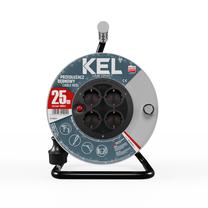 Удлинитель на катушке Kel W-98877, 3 x 1,5 mm², 25 м, IP20, 4 розетки, серебристый цв./черный цв.