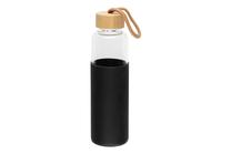 Ūdens pudele Maku, caurspīdīga krās./melna krās., stikls/silikons/bambuss, 0.55 l