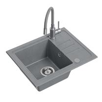 Кухонный умывальник с кухонным смесителем Quadron Ben 116, гранит, 55 см x 44 см x 17.5 см, серый цв.