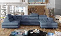 Kampinė sofa Rodrigo Solid 77, mėlyna sp., kairinė, 202 x 345 cm x 90 cm
