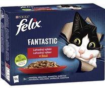 Mitrā kaķu barība Purina Fantastic Adult, jēra gaļa/liellopa gaļa/truša gaļa, 0.085 kg, 12 gab.