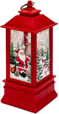 Kalėdinė dekoracija "Žibintas" su LED apšvietimu, 20 cm, 8 cm, raudona sp.