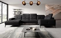 Kampinė sofa Neviro Vero 10, juoda sp., dešininė, 201 x 350 cm x 77 cm