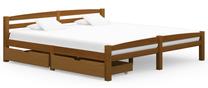 Lova dvigulė VLX Solid Pinewood 3060578, 180 x 200 cm, ruda sp., be čiužinio, su grotelėmis