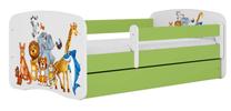 Vaikiška lova Kocot Kids Animals, balta sp./žalia sp., 80 x 180 cm, be patalynės dėžės, su čiužiniu