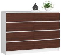 Komoda Akord K140, balta sp./riešuto sp., 99 cm x 138 cm x 40 cm