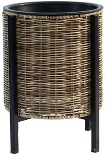 Āra puķu pods ar statīvu Home4you Wicker, plastmasa/metāls, Ø 28 cm, gaiši brūna krās.
