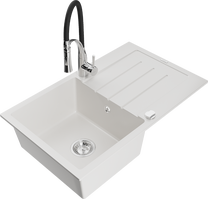 Кухонный умывальник с кухонным смесителем Mexen Bruno White+Black/Chrome, гранит, 79 см x 49 см x 20 см, white+black/chrome цв.
