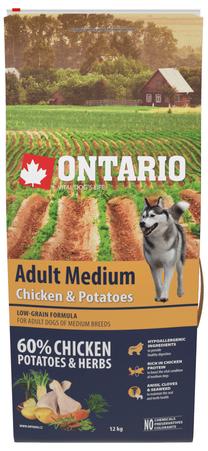 Сухой корм для собак Ontario Adult Medium, курица/картофель, 12 кг