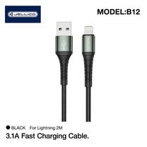 Kabelis Jellico B12 Nylon Braided, Lightning/USB Type A, 200 cm, juoda sp., 20 W