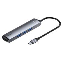 USB sadalītājs Baseus CAHUB-J0G mechanical eye 6-in-1 smart HUB USB-C male, 3 x USB 3.0/HDMI/RJ-45/USB-C female, pelēka krās.