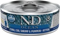 Mitrā kaķu barība Farmina N&D Ocean Tuna, Cod, Shrimp & Pumpkin, zivs/tunzivis/ķirbis, 0.07 kg