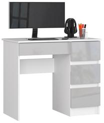 Rašomasis stalas su stalčiais Akord A7 Right, 90 cm x 50 cm, 77 cm, balta sp./sidabro sp.