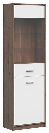 Vitrina Nepo Plus S435-REG1D1W-DMON/BI, ruda sp./balta sp., 60 cm x 34 cm x 197 cm