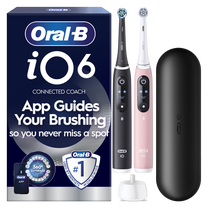 Elektriskā zobu birste ar galviņu komplektu un futrāli Oral-B iO 6 Duo Pack, melna krās./rozā krās.