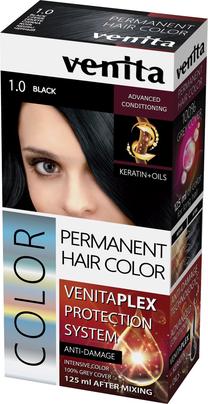 Matu krāsa Venita Color Plex, melns krās., 1.0, 125 ml