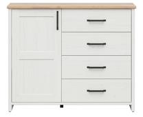 Komoda Loksa S455-KOM1D4S-APW, ąžuolo sp./balta sp., 98.5 cm x 42.5 cm x 120 cm