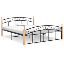 Lova dvigulė VLX Solid Oak Wood, 160 x 200 cm, juoda sp./medžio sp., be čiužinio, su grotelėmis