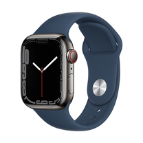 Умные часы Apple Watch Series 7 GPS + Cellular, 41mm Graphite Stainless Steel Case with Abyss Blue Sport Band - Regular, черный цв.