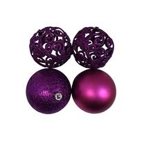 Ziemassvētku eglīšu rotaļlietu komplekts Christmas Touch N3/8004BS+Y, violeta krās., 8 cm, plastmasa, 4 gab.