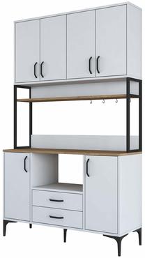 Daugiafunkcinė virtuvės spinta Kalune Design JE169-3400, balta sp./riešuto sp., 40 cm x 120 cm x 198.6 cm