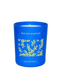 Svece, aromātiskā Velvetvelo Rue des mimosas, 40 h, 185 g, zila krās.
